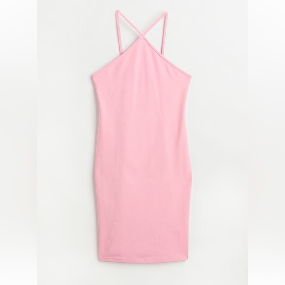 H&M Divided Halterneck bodycon pink cotton dress